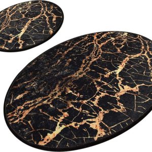 Sada 2 černých oválných koupelnových předložek Foutastic Gold Marble