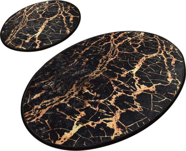 Sada 2 černých oválných koupelnových předložek Foutastic Gold Marble