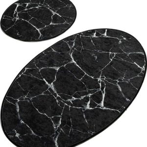 Sada 2 černých oválných koupelnových předložek Foutastic Marble