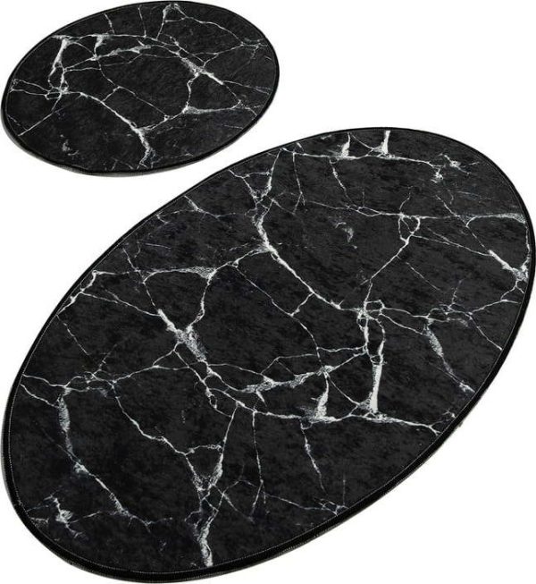 Sada 2 černých oválných koupelnových předložek Foutastic Marble