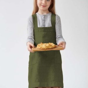 Dětská tmavě zelená lněná zástěra Linen Tales Pinafore