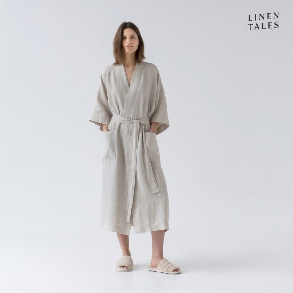 Béžový lněný župan velikost L/XL Summer – Linen Tales