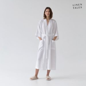Bílý lněný župan velikost L/XL Summer – Linen Tales