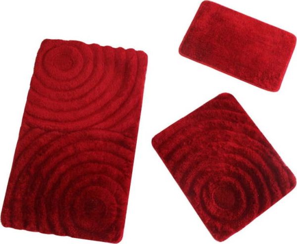 Set 3 červených koupelnových předložek Foutastic Wave