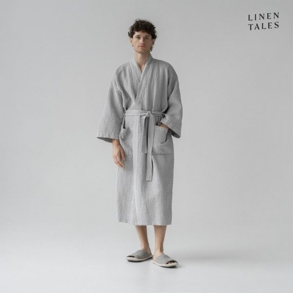 Světle šedý župan velikost L/XL Honeycomb – Linen Tales