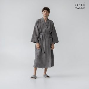 Tmavě šedý župan velikost XXL Honeycomb – Linen Tales