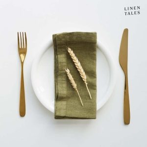 Sada 2 olivově zelených lněných ubrousků Linen Tales