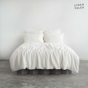 Bílé lněné prodloužené povlečení na dvoulůžko 200x220 cm – Linen Tales