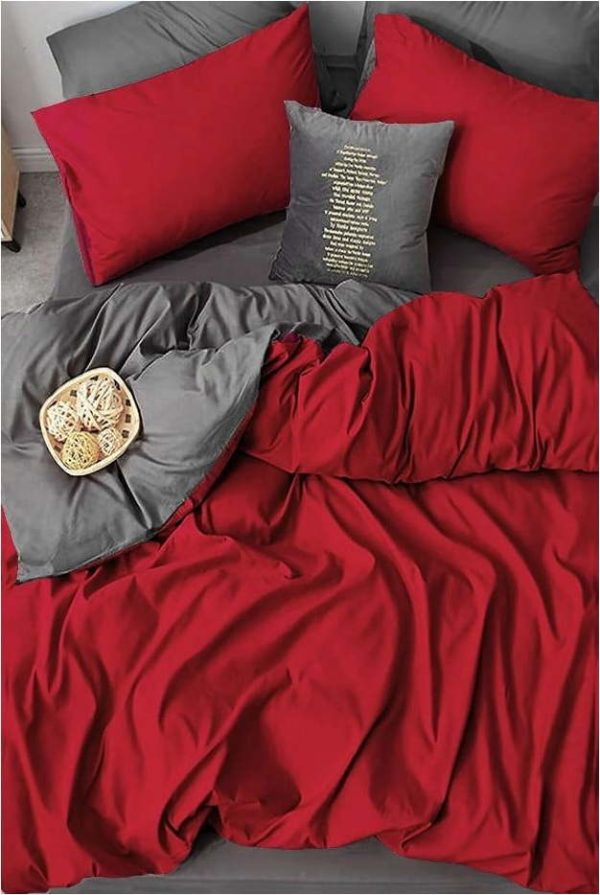Červeno-šedé bavlněné povlečení na dvoulůžko/prodloužené s prostěradlem 200x220 cm – Mila Home
