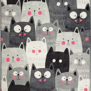 Šedý dětský protiskluzový koberec Conceptum Hypnose Cats