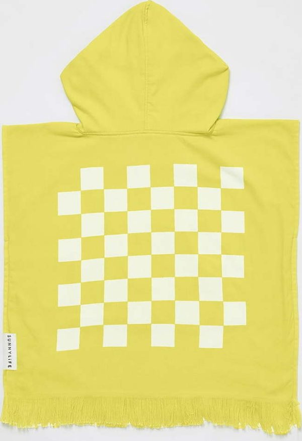 Žlutá dětská plážová osuška s kapucí Sunnylife Checkerboard