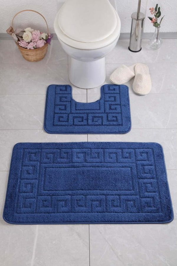 Tmavě modré WC koupelnové předložky v sadě 2 ks Flora – Foutastic