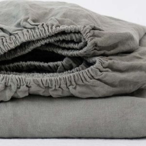 Khaki napínací lněné prostěradlo 160x200 cm – Linen Tales