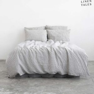 Černobílé lněné prodloužené povlečení na dvoulůžko 200x220 cm – Linen Tales