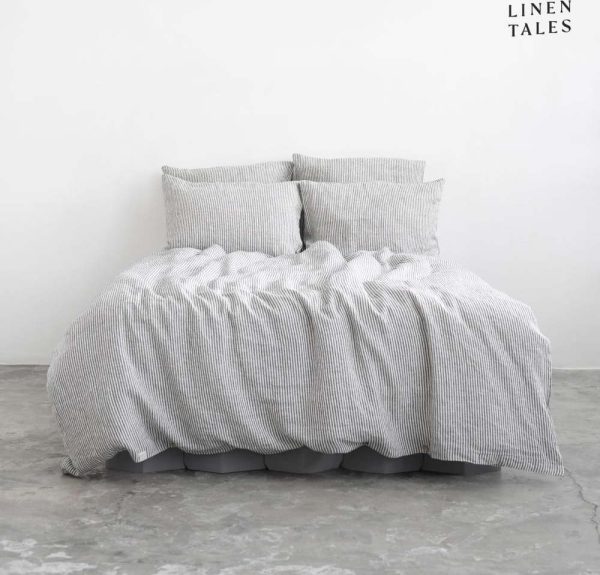 Černobílé lněné prodloužené povlečení na dvoulůžko 200x220 cm – Linen Tales
