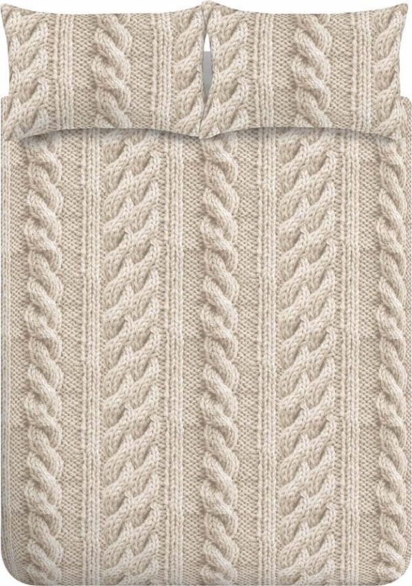 Béžové povlečení na dvoulůžko/prodloužené z mikroplyše 230x220 cm Cable Knit – Catherine Lansfield