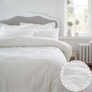 Bílé bavlněné povlečení na jednolůžko 135x200 cm French Knot Jacquard – Bianca