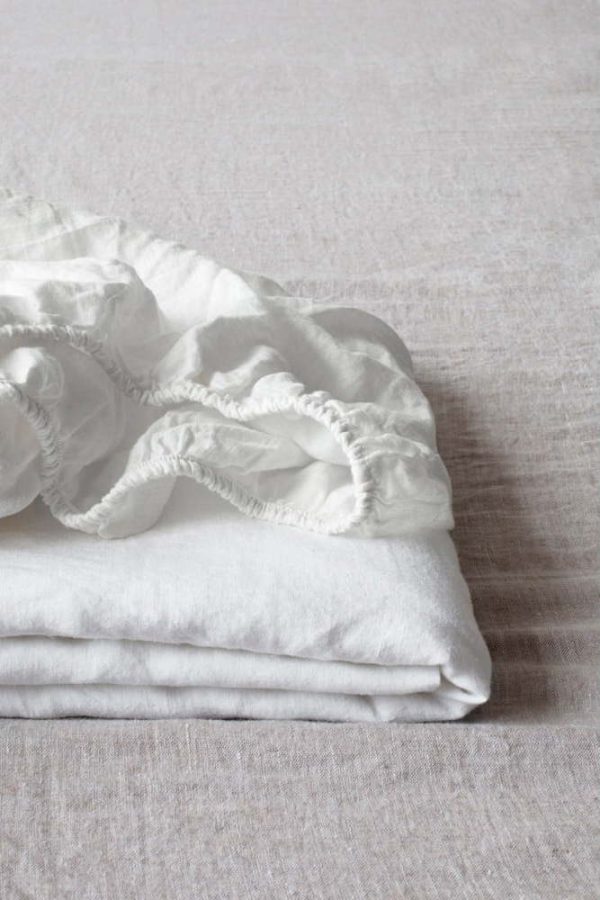 Bílé napínací lněné prostěradlo 140x200 cm White – Linen Tales