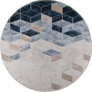Bílo-modrý pratelný kulatý koberec ø 120 cm – Vitaus