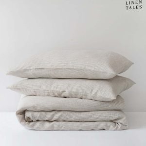 Bílobéžové prodloužené lněné povlečení na dvoulůžko 200x220 cm – Linen Tales