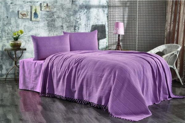 Fialový bavlněný přehoz na dvoulůžko 220x240 cm Lotus – Mijolnir