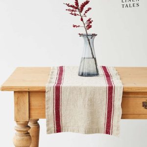 Lněný běhoun na stůl 40x200 cm Red Stripe Vintage – Linen Tales