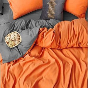 Oranžovo-šedé prodloužené čtyřdílné bavlněné povlečení na dvoulůžko s prostěradlem 200x220 cm – Mila Home
