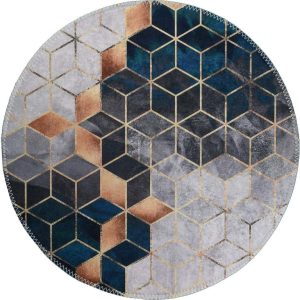Pratelný kulatý koberec v bílo-petrolejové barvě ø 120 cm – Vitaus