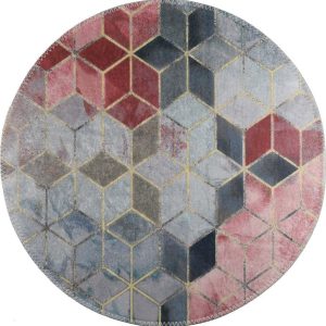 Růžovo-světle šedý pratelný kulatý koberec ø 120 cm – Vitaus