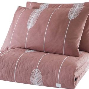 Růžový přehoz přes postel se 2 povlaky na polštář z ranforce bavlny Mijolnir Modena