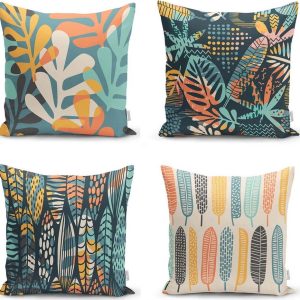 Sada 4 povlaků na polštáře Minimalist Cushion Covers Colorful Leaves