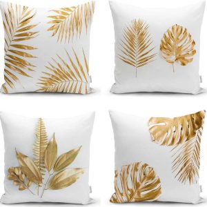 Sada 4 povlaků na polštáře Minimalist Cushion Covers Gold Leaves Modern