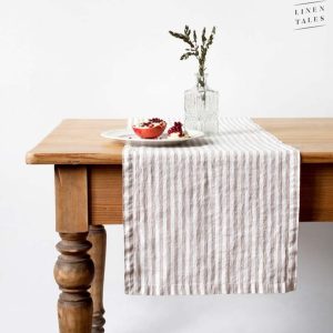 Lněný běhoun na stůl 40x200 cm Natural White Stripes – Linen Tales