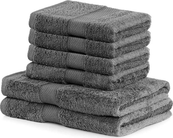 Set 2 tmavě šedých osušek a 4 ručníků DecoKing Bamby Charcoal