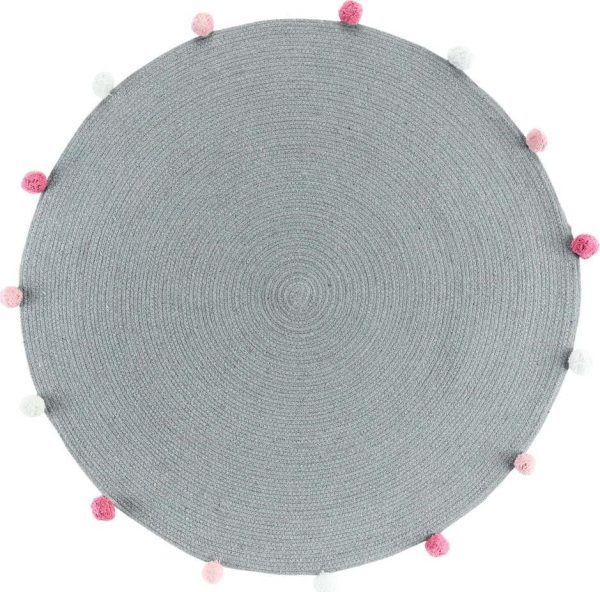 Světle šedý kulatý koberec ø 90 cm Pompomparty – douceur d'intérieur