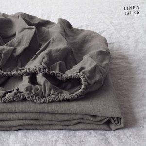 Tmavě šedé lněné elastické prostěradlo Linen Tales