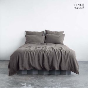 Tmavě šedé lněné prodloužené povlečení na dvoulůžko 200x220 cm – Linen Tales