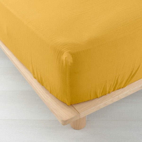 Žluté napínací mušelínové prostěradlo 140x190 cm Angelia – douceur d'intérieur