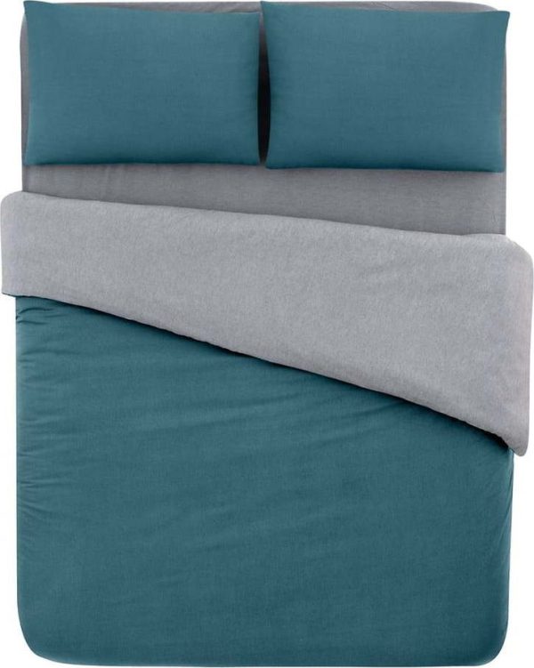 Bavlněné povlečení na dvoulůžko/prodloužené s prostěradlem v petrolejové barvě/šedé 200x220 cm – Mila Home