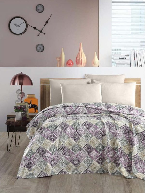 Fialovo-krémový bavlněný přehoz 200x230 cm Pique – Mila Home
