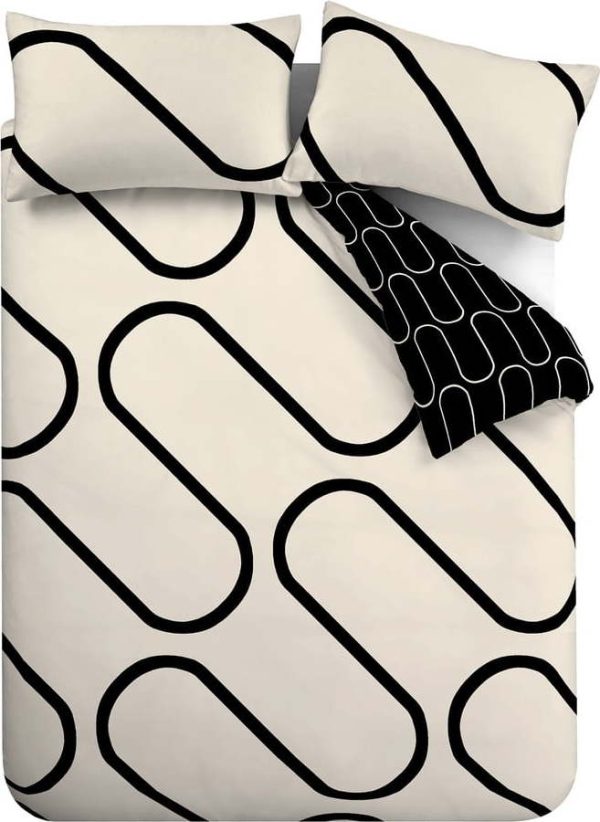Černo-béžové povlečení na jednolůžko 135x200 cm Linear Curve – Catherine Lansfield