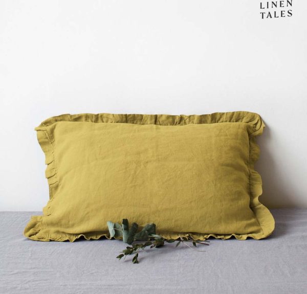 Lněný povlak na polštář 40x40 cm Lemon Curry – Linen Tales