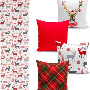 Sada 4 vánočních povlaků na polštář a běhounu na stůl Minimalist Cushion Covers Christmas Ornaments