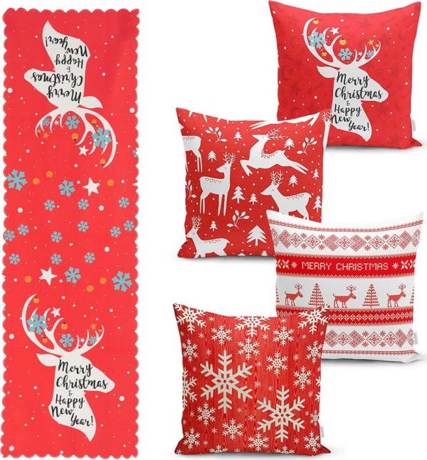 Sada 4 vánočních povlaků na polštář a běhounu na stůl Minimalist Cushion Covers Joy