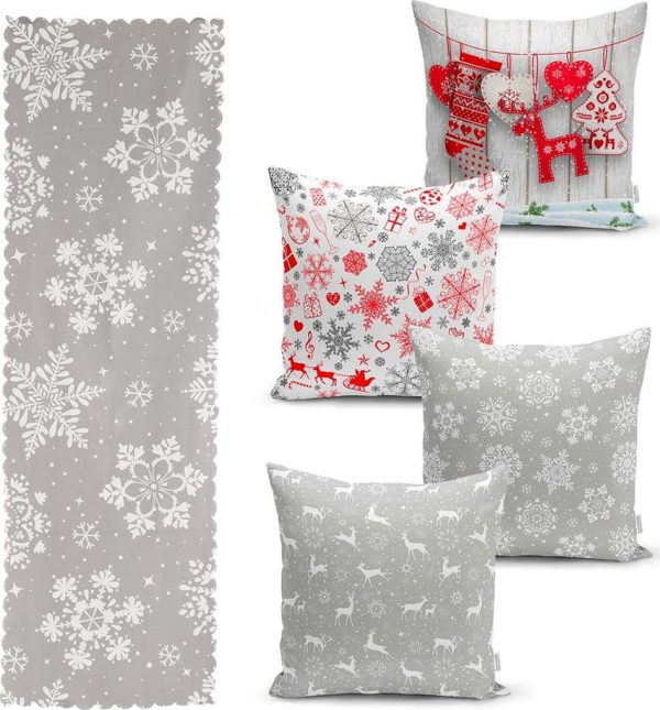 Sada 4 vánočních povlaků na polštář a běhounu na stůl Minimalist Cushion Covers Snowflakes