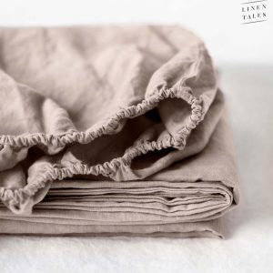 Světle hnědé lněné elastické prostěradlo Linen Tales