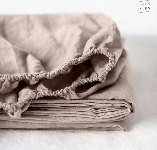 Světle hnědé lněné elastické prostěradlo Linen Tales