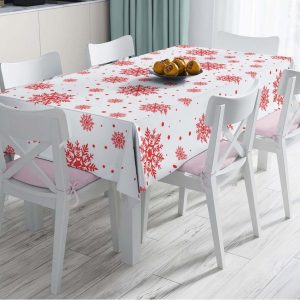 Vánoční ubrus s příměsí bavlny Minimalist Cushion Covers Red Snowflakes