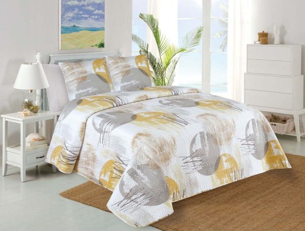 Žluto-bílý prošívaný set přehozu a povlaku na polštář 220x240 cm Ronda – My House