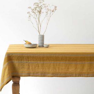 Lněný ubrus 200x200 cm Amber Bronze Stripes – Linen Tales
